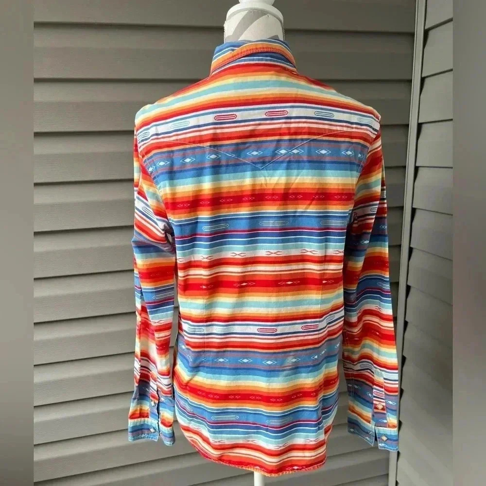 Panhandle Rough Stock Texas Striped Country Cowgirl Button Up Long Sleeve Sz L - Picture 3 of 14